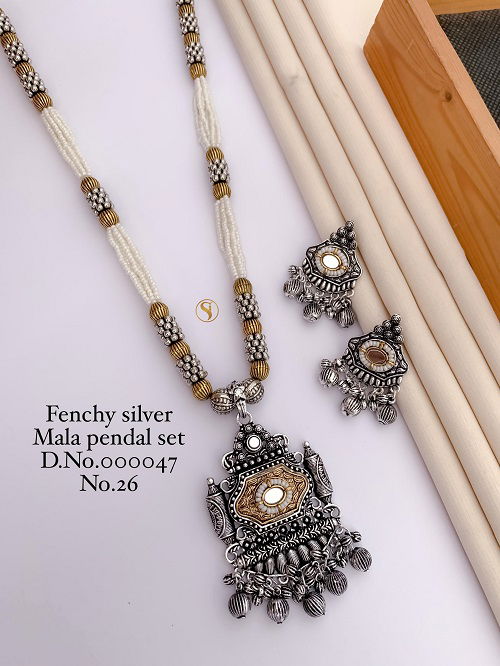 Fancy Navratri Special Oxidized Silver Mala Pendant Set Wholesale Shop In Surat
